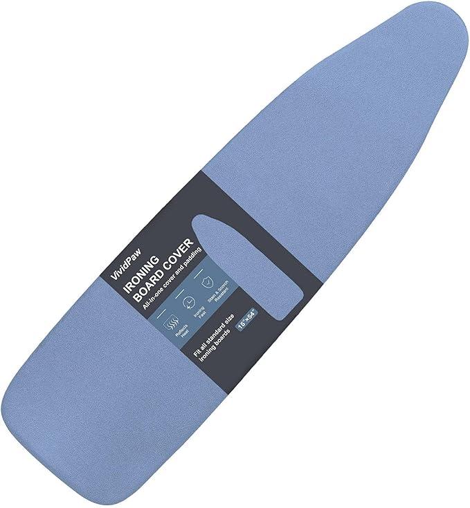 Ironing Board Cover and Pad, Thick Padding, Elastic Edge, Silicone Coated, Resist Scorching, Adjustable Fastener, Heavy Duty Padded Iron Board Covers (Blue)