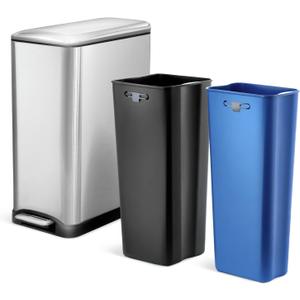 Home Zone Living 13 Gallon Kitchen Trash Can with Dual Compartments for Recycling, Stainless Steel, Silver, 50 Liters Total, Gen 2