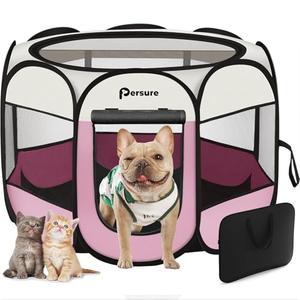 Dog Cat Playpen Indoor Outdoor for Puppy Pet Dogs Cat Travel and Recovery After Surgery, Dog Enclosure Tent Crates Cage Indoor/Outdoor, Portable Pop Up Dogs Kennel with Carrying Case (Pink, Small)