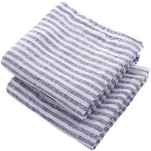 Linen Hand Towels for Kitchen Set of 2, 100% Pure Linen, Blue Tea Towels, French Striped Dish Cloths for Washing Dishes, Navy Dishtowels, Farmhouse Towels for Kitchen, Hand Towel 18 x 28