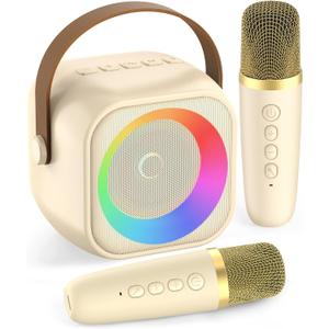 Karaoke Machine for Kids, Karaoke Gifts for Girls Ages 4, 5, 6, 7, 8, 9, 10, 12 +Year Old Birthday Party, 4-12 Years Old Christmas Toys Gift for Girls (Beige 2 Mics)