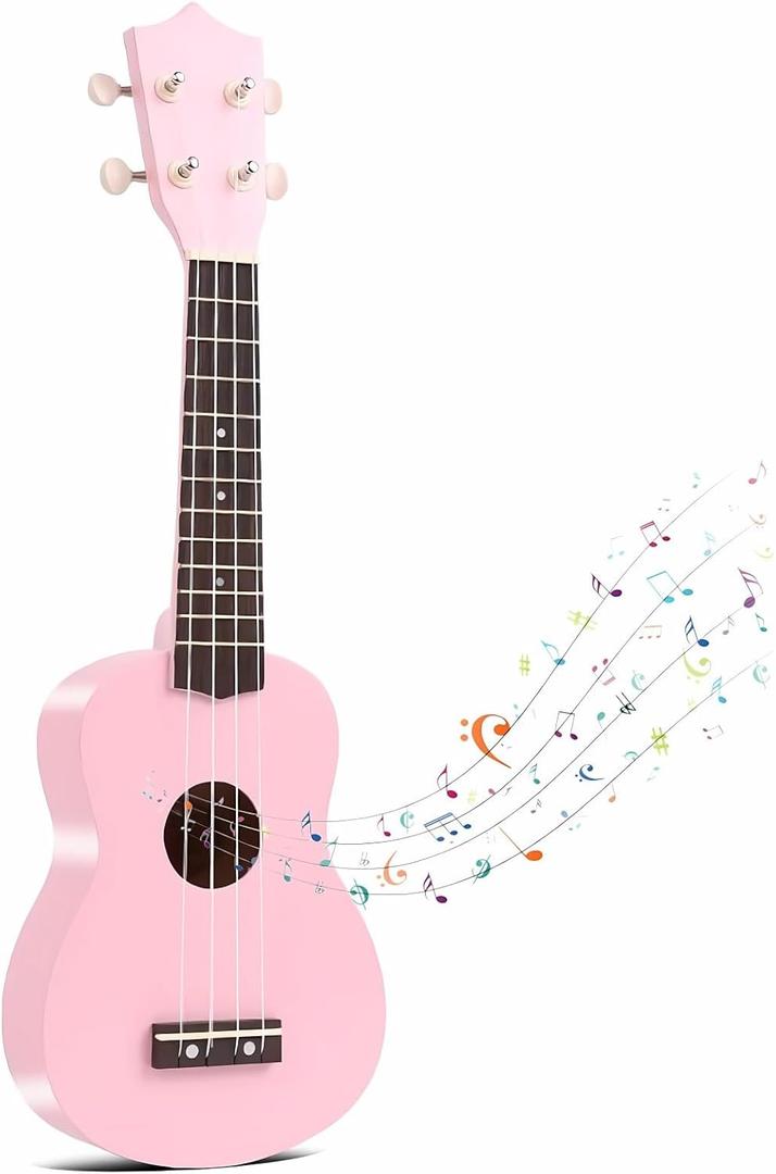 21 Inch Carbon Fibre Kids Toddler Child Children Acoustic Guitar Ukulele Musical Instruments Ideal for 3-9 Year Old Boys Girls Gifts (Pink)