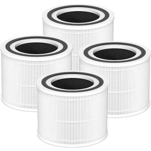 240 Replacement Filter Compatible with 240 Air Purifier, 3-in-1 High-Efficiency Filtration with Activated Carbon for Air Pollutants, Odor and Smoke, 4 Pack, White