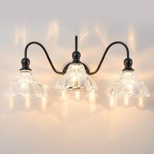 Vintage Bathroom Light Fixtures Over Mirror, 3-Light Black Wall Sconce Lighting with Flower Glass Shade, Farmhouse Vanity Lights for Bedroom Kitchen Living Room Hallway Light