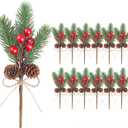 12PCS 8inch Pine Cone Red Berry Picks Stems Crafts Branch Christmas Wreath, Holly Artificial Evergreen Branches Tiny Pine Cones Picks Decor Floral Picks for Christmas Flower Wreaths DIY
