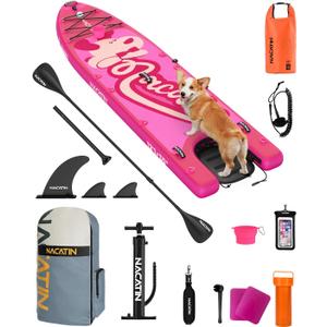 NACATIN Inflatable Stand Up Paddle Board - Premium SUP Board with Dog Ramp Kit, Complete SUP Set Paddle Boards for Adults with Single/Double Paddle, Backpack, Suitable for Paddle Boarding with Dog