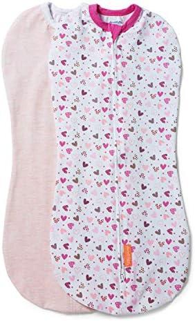 SwaddleMe by Ingenuity Compression Baby Swaddle Pod, Two-Way Zipper for Easy Diaper Changes, Improves Sleep & Calms Startle Reflex, 0-2 Months, 1.0 TOG, 2-Pack - I Heart You