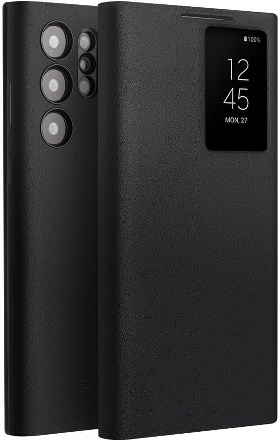 Genuine Leather Smart S23 Ultra Case for Samsung Galaxy S23 Ultra Light Phone Cover with Luxury Business Smart View Case for S23 Ultra(Only for S23 Ultra Black)