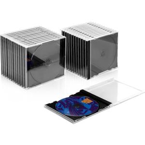 Upgraded Standard Single Clear CD Jewel Case,CD Storage Case with Assembled Black Tray, Thickened material, 25 Pack