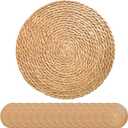 13 Inch Round Woven Plate Placemats Set of 15, Farmhouse Rustic Straw Braided Chargers Place Mats, TwinnekYR Large Boho Cattail Weave Table Mats, for Dining Plates Table Decor Home Wedding Party