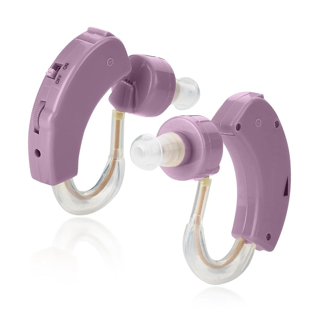 Premium Listening Set of 2 Small BTE Amplifiers Personal Audio Headphones Pair Device Daily Living Sports and Outdoors (Purple)