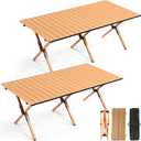 Suzile 2 Pack Foldable Low Picnic Table 4 ft Portable Lightweight Camping Table Fold Up Collapsible Roll up Metal Camp with Carry Bag for Party Patio Garden Outside Outdoor Beach(Yellow Wood Color)