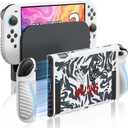 JEMDO Raised Anti-Slip Handle Protective Case Compatible with Nintendo Switch 2 (2025) – Slim Shockproof TPU Cover with Textured Grip, Ergonomic Comfort, White Shell with Rock Hand Street Art