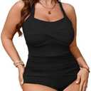 SCOMCHIC Women Plus Size One Piece Swimsuit Tummy Control Bathing Suit Color Block Ruched Swim Suits Swimwear, 2XL