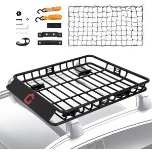 Roof Rack Cargo Basket,46"x36"x4.5" Heavy Duty Steel Carrier with Cargo Net, 200LB Capacity for Trucks & SUVs