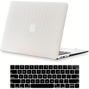 KEROM Compatible for Crocodile MacBook Pro 13 inch Case 2024-2016 M2 M1 A2338 A2289 A2251 A2159 A1989 A1706 A1708, Crocodile Skin Alligator Skin PU Leather Hard Shell Case & Keyboard Cover, White (# White Crocodile)