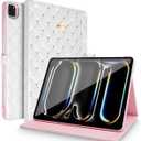 for iPad Pro 11Inch Case M5/M4 2025/2024 (6th/5th Generation),Cute Crown Bling Rhinestone Girly Elegant PU Leather Smart Auto Sleep/Wake Stand Protective Case for iPad Pro 11 2024/2025,White