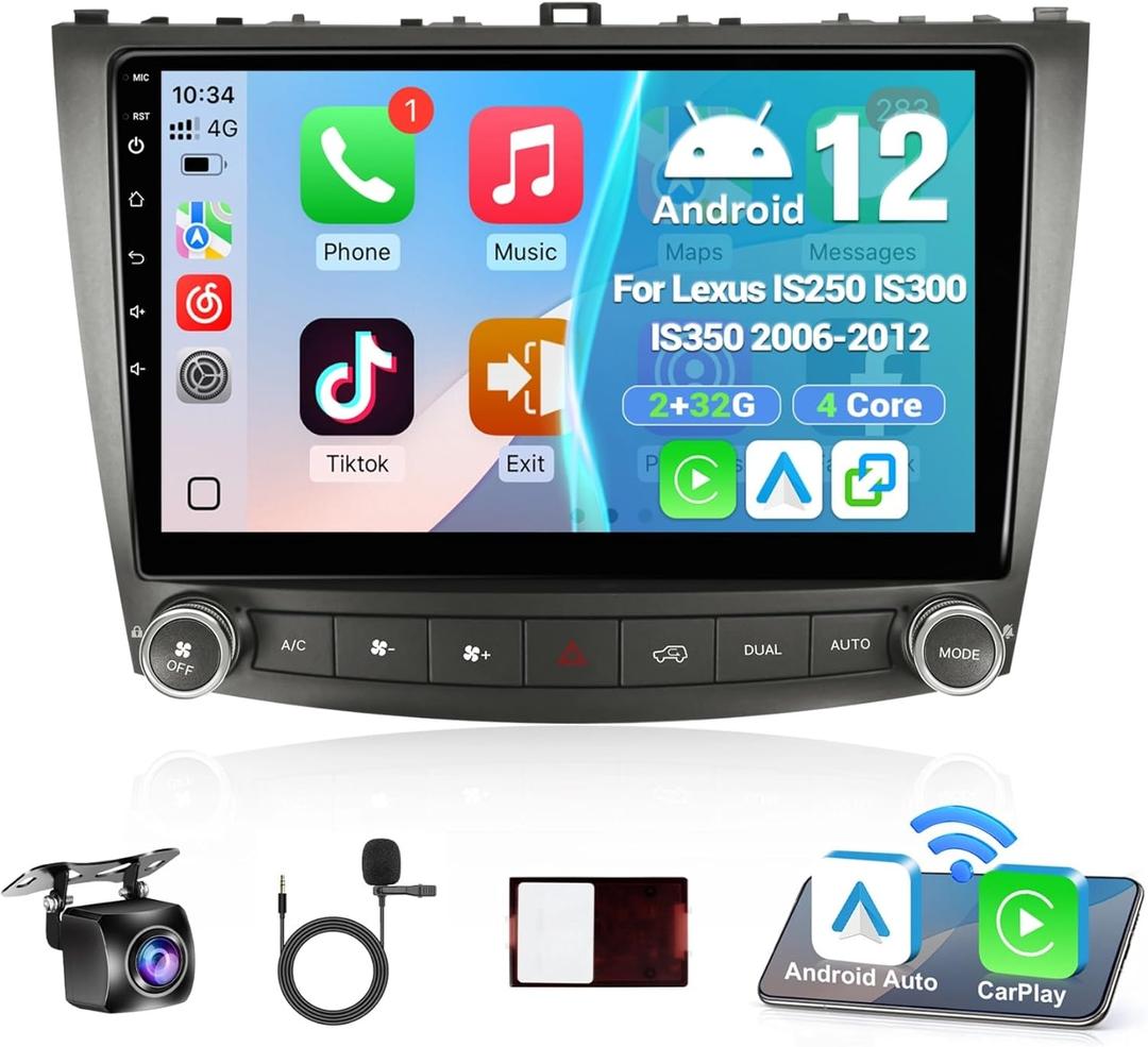 Leadfan Car Radio for Lexus IS250 IS300 IS350 2006-2012 Wireless CarPlay Android Auto Head Unit, 10.1 inch Touchscreen Car Stereo Receiver with GPS Back Camera Bluetooth WiFi FM SWC