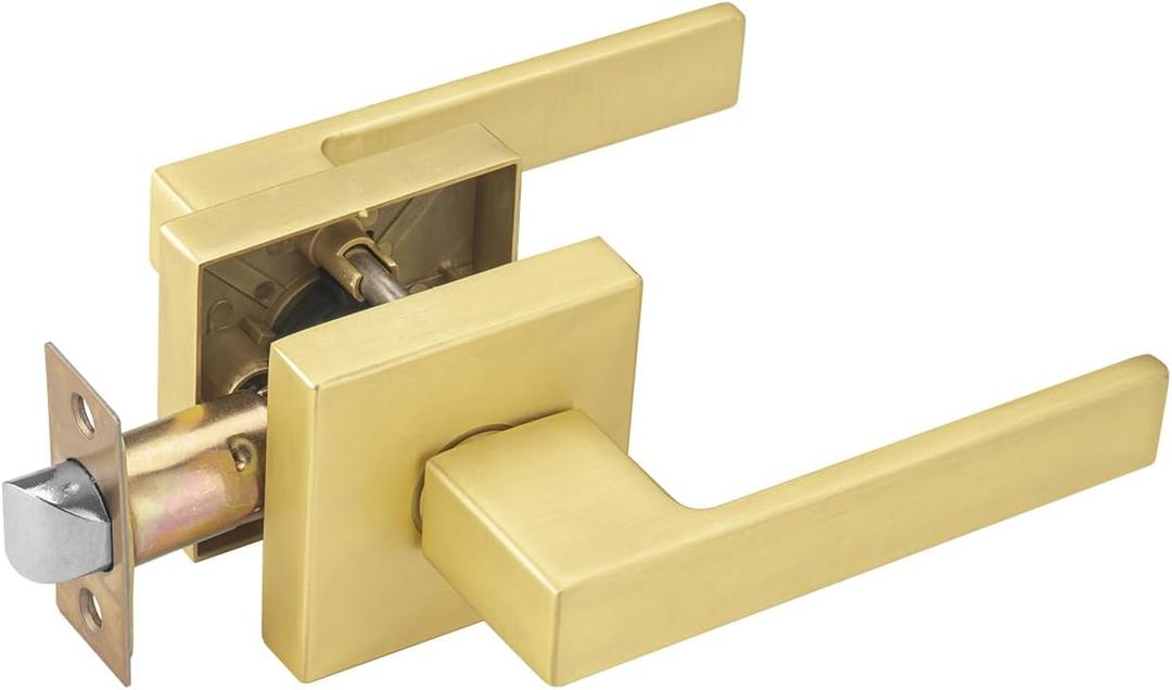 Gold Door Handles Interior, Passage Door Lever for Hall, Non Locking Door Handle
