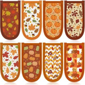 Patelai 8 Pieces Fall Cast Iron Skillet Handle Covers Pan Handle Holder Sleeve Heat Resistant Non Slip Skillet Pot Holders Mitt for Fall Thanksgiving Kitchen Cooking BBQ Baking Cookware, 8 Styles