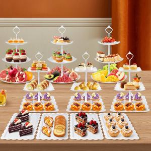 10 Pcs Dessert Table Display Set,3pcs 3 Tier Cupcake Stand,3pcs Plastic Wedding Cake Stands for Party4pcs Cookie Dessert Trayscake Stands for Tea Party Baby Shower White Three Tiered Serving Stand