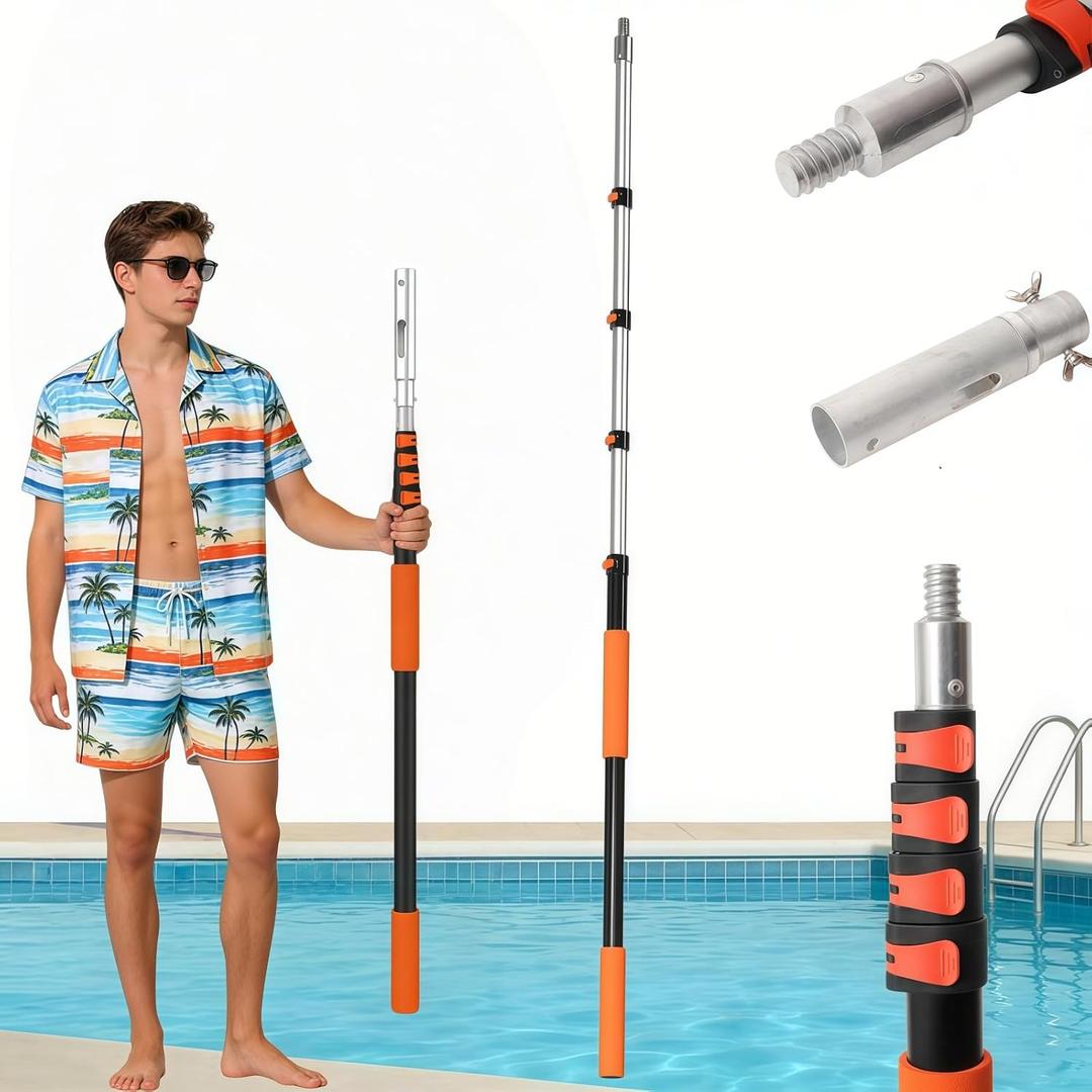 AgiiMan 4-16 FT Telescopic Pool Pole, Swimming Pool Pole with 4 Baffle Locks Durable Aluminium and Vacuum Ports Telescopic Extendable Poles Use with Cleaning Nets, Skimmers, Brushes and More