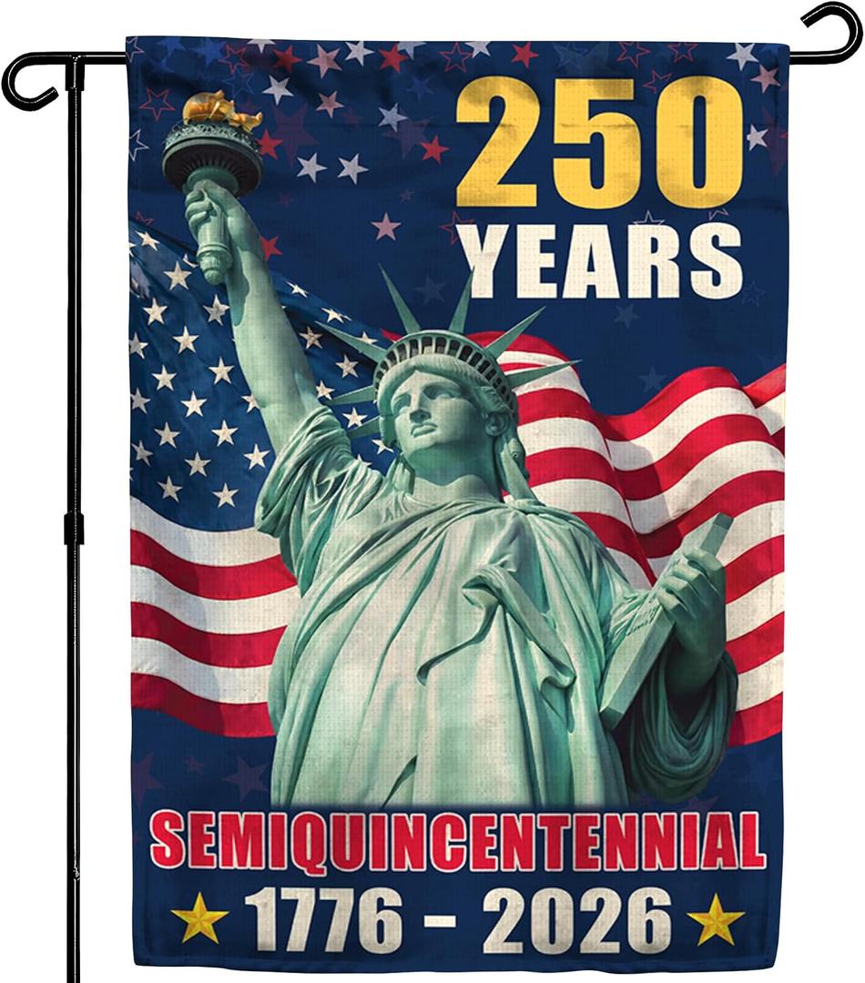 3 x 250th Anniversary America USA Garden Flag for Outside, Statue of Liberty Semiquincentennial 250 Years 1776-2026 Double-Sided Waterproof Yard Flag 12x18 Inch for 4th of July Memorial Day Decor