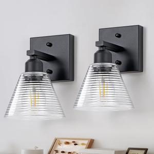 Dalouguan Bathroom Vanity Light 2 Pack, Black Modern Bathroom Lighting Fixtures with Clear Glass Shade, Farmhouse Wall Sconces for Mirror Kitchen Bedroom Living Room