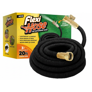 Flexi Hose Lightweight Expandable Garden Hose, 20FT -Retractable Garden Hose, Water Hose - No-Kink Flexibility, 3/4 Inch Solid Brass Fittings and Double Latex Core
