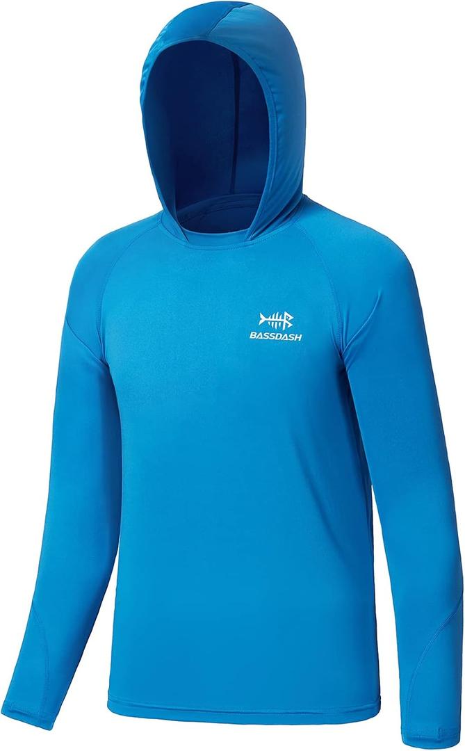 BASSDASH Youth UPF50+ Performance T Shirt with Hood Long Sleeve Fishing Hiking Sun Shirt FS03Y (Small, Malibu Blue)