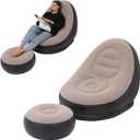Inflatable Lounge Chair for Adults, Folding Portable Lazy Sofa with Foot Stool Lazy Flocking Recliner Chair Air Couch Sofa for Indoor Outdoor Travel CampingNo Pump