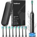Electric Toothbrush, Sonic Type for Adults & Teens, 8 Brush Heads, Travel Case, 6 Modes, 40000 VPM Electric Motor, IPX7 Waterproof, 2 Minutes Timer, Wireless Charging, One Charge for 100 Days-Black