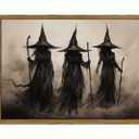 Vintage Framed Witch Halloween Wall Art, Gothic Three Witches Wall Decor, Dark Academia Canvas Print, Rustic Macabre Picture Poster Painting for Bedroom Living Room Spooky Fall Decor 16x24in