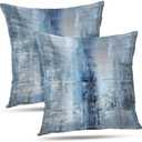 Blue and Grey Throw Pillow Cover Pack of 2, Abstract Art Gallery Modern Decorative Cushion Cover for Bedroom Sofa Living Room(16 x 16 Inch,Blue and Grey)