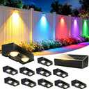 Solar Fence Lights Outdoor Waterproof 12 Pack 60 LM Brighter Dual LED Spot Lens 12 Modes & 9 Colors Deck Lights Solar Powered Wall Lighting Decor for Outside Yard Step Patio Porch Railing Pool