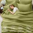 FUANNA California King Comforter Sets Olive Green, 7 Pieces Cal King Size Bedding Set, All Season Lightweight Bed in a Bag with Comforter, Flat Sheet, Fitted Sheet, Pillowcases & Shams