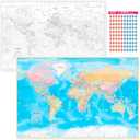 NOWMAP AquaShield Double-Sided World Map Waterproof Poster 24h x 36w Large Wall Decor - Folded with (Pin Stickers)