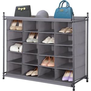 STORAGE MANIAC Stackable Shoe Cubby Organizer, Free Standing Shoe Cube Rack for Entryway, Bedroom, Apartment, Closet, 20-Cube Gray (Grey)