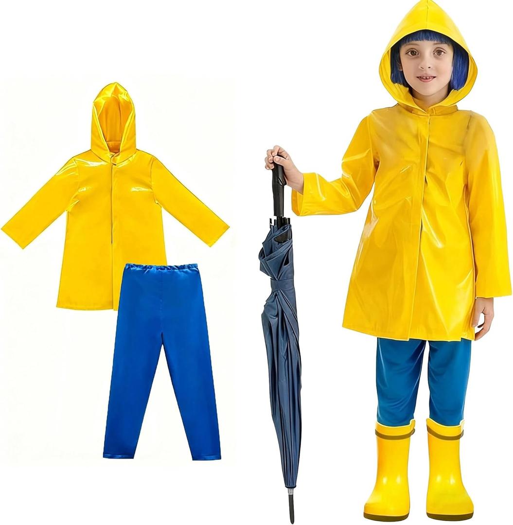 Caroline Costume Kids Yellow Raincoat and Blue Pants Costume Set Halloween Cosplay Accessories Merchandise