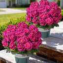 Geraniums Artificial Flowers for Outdoors, 2 Pack Potted Plants Fake Geranium Bush Realistic Fake Flowers UV Resistant Faux Flowers for Outdoor Planters Outside Gardens Front Door Yard Indoor, Fuchsia
