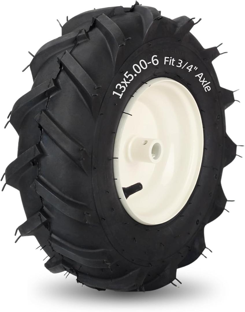 13x5.00-6" Tiller Tire and Wheel, 3/4" Axle Size, 3-1/8" Centered Hub, 13x5-6 Agriculture Super Lug Tractor & Trencher Tubeless Tire, Compatible with Craftsman & Troy-Bilt Tiller, 1 Pack