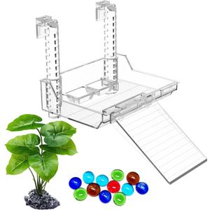 SUNSUN Turtle Basking Platform with Feeding Tray & Adjustable Ramp, Anit-Slip, Durable, Height Adjustable Hanging Platform.Acrylic Turtle Dock for Small Turtles, Reptiles and Aquatic Pets. (Medium Kit)
