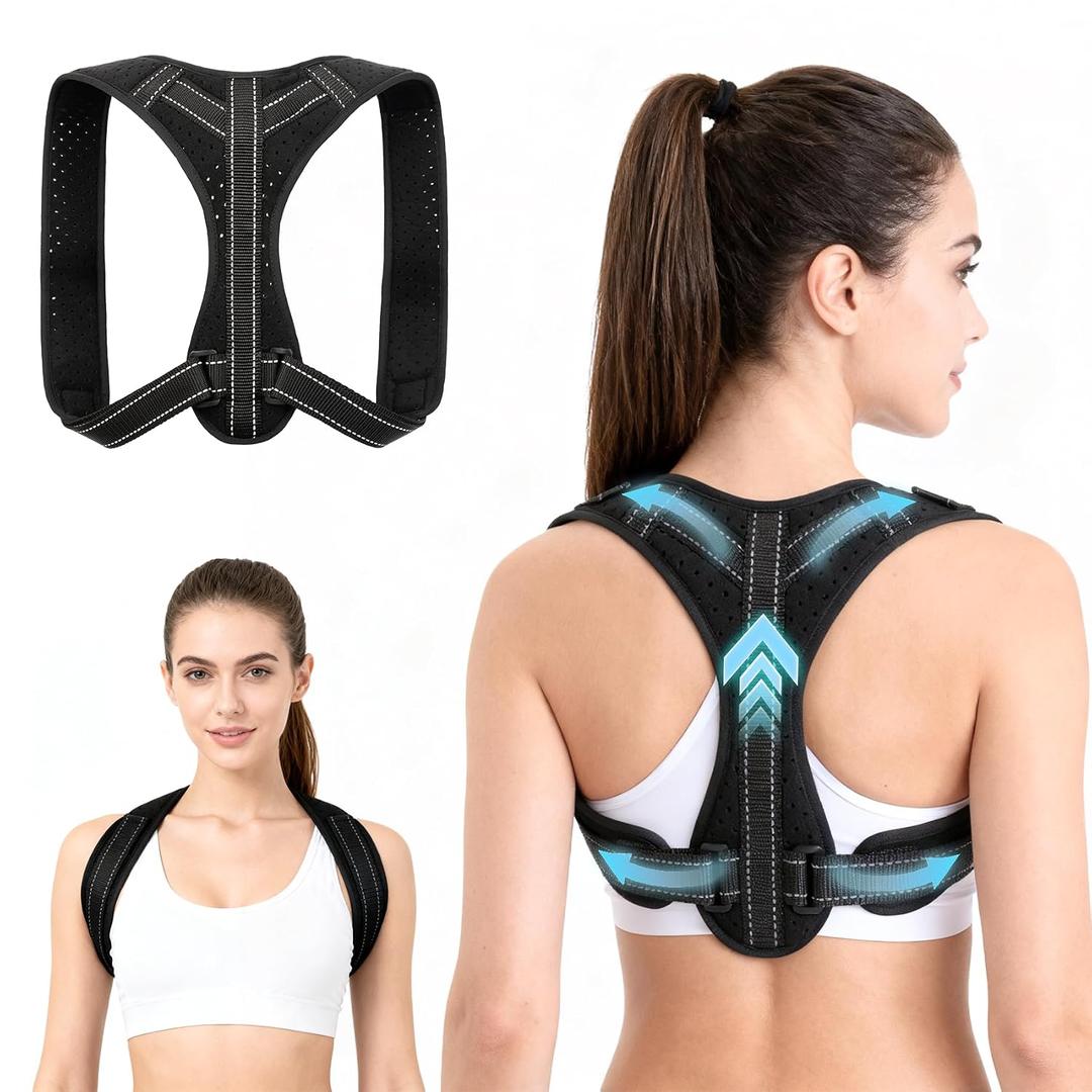 Posture Corrector for Men and Women, Adjustable Back Brace Straightener, Breathable Shoulder, Neck, Clavicle & Mid-Back Support, Relieve Slouching, Hunching, and Back Pain,One Size (M)