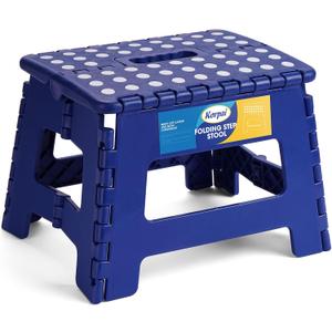 Korpai 9" Folding Step Stool for Adults and Kids Holds Up to 300 lbs,Non-Slip Folding Stools with Portable Handle, Compact Plastic Foldable Step Stool for Bathroom,Bedroom, Kitchen,Royal Blue,1PC