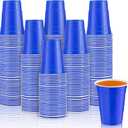 Lounsweer 100 Pack 16 Ounce Christmas Plastic Party Cups Disposable Heavy Duty Drinking Water Cups for Holiday Christmas Festival Wedding New Year Birthday Party Supplies(Blue)