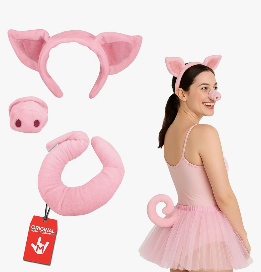 Nicky Bigs Novelties Morph Unisex Adult Pig Ears Headband Nose and Tail Accessory Set, Pink, One Size