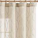 jinchan Sheer Curtains for Bedroom 63 Inch Length Leaf Embroidered Semi Sheers for Living Room Botanical Embroidery Voile Transparent Back Tab Window Treatments 2 Panels