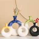 Ceramic Donut Vases Set of 2, Green and White, Perfect for Home Decor, Modern Boho Style, Ideal for Centerpieces and Dinner Tables