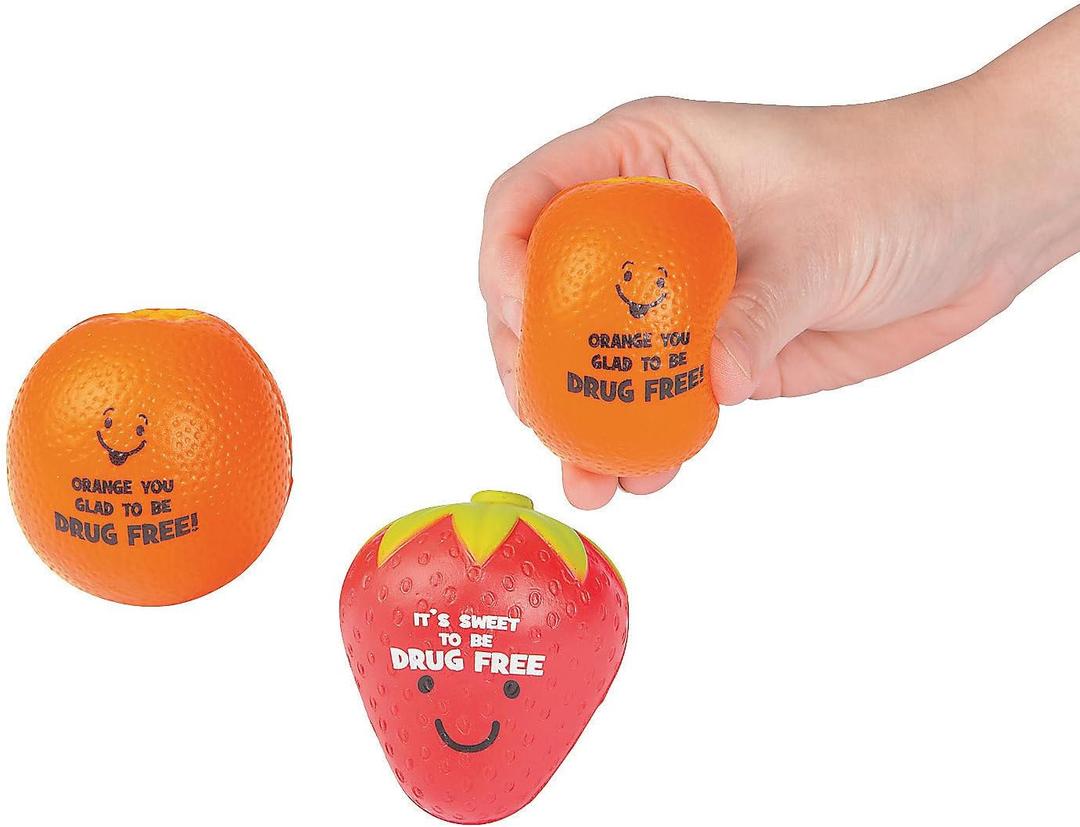Fun Express Red Ribbon Drug Free Character Stress Balls Toys (Set of 12) Drug Awareness Supplies