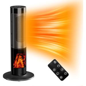 1500W Space HeaterElectric Fireplace Heaters Indoor Portable with ECO Mode, PTC Ceramic, 3D Flame, 12H Timer, Remote Control, 80 Oscillation, Heating & Fan Modes for Home & Office